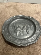 Germany  Tavern European Peasant High Relief Angel Mark Pewter Plate Decor picture