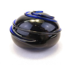 Distinctive Dark Cobalt Blue Stamped Swirl Art Glass Round Paperweight picture