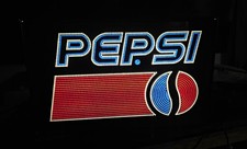 Rare Vintage Pepsi Lighted Soda Advertising Sign w/ Black Frame Red Blue Logo picture