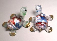 2 pcs. Sea Turtle figurine blue maroon handmade blown Glass art gold decor GIFT picture