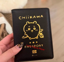 1PC Chiikawa Travel Passport Case Black Leather 15X11Cm Gift picture