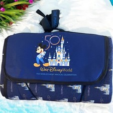 Walt Disney World 50 Anniversary Blue Picnic Blanket Roll Up Picnic Outside - picture