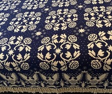 Vintage Bates Newport Eagle Navy Blue Reversible Beige Bedspread Coverlet picture