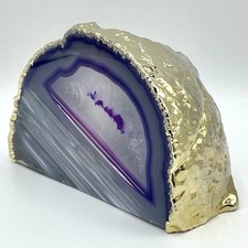 Brazilian Purple Agate Tealight Candle Holder Gold Gilded Shell Sculptural Decor picture