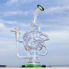 11 Inch Green Mass Tubes Recycler Glass Bong Water Pipe Hookah 14MM picture