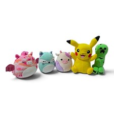 Lot of 5 Plush Toys – Squishmallows, Pokémon Pikachu, Minecraft Creeper – Mixed  picture