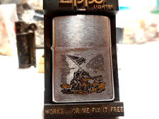 Vtg 1996 Zippo Cigarette Lighter Iwo Jima US Marines Raising Flag Box Nice Snap picture