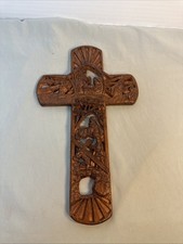 Dicksons Story of Jesus Nativity Carved Woodgrain Resin Wall Cross 12