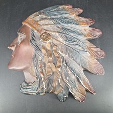 Vintage Native American Indian Head Ceramic Hanging Wall Plaque Sculpture 15.5” picture