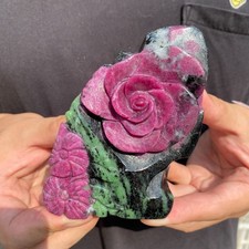 1.3lb Natural Ruby Zoisite Crystal Carving flowers  Anyolite Mineral Specimen picture