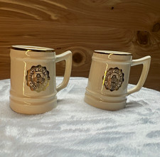 Vintage Bryant College A.D. 1863 Ceramic Mugs, Set of 2, Cream/White, Gold Trim picture