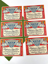 Vintage Budweiser Lager Beer Labels Unused 12 OZ - Lot of 6 Anheuser Busch picture