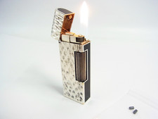 Working Dunhill Rollagas Lighter Black Lacquer Silver Dome 2pcs flints (b821 picture