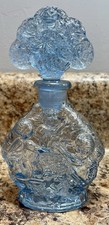 Beautiful RARE Vintage Blue Perfume Bottle with Dauber, Cherubs Cupids Angels picture