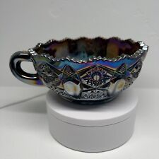 L E SMITH GLASS  AMETHYST CARNIVAL GLASS QUENTEC SAWTOOTH HANDLED NAPPY BOWL picture