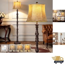 Vintage 64” Tall Floor Lamp with Faux Leather Shade – Elegant Home Lighting picture