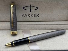 Grey Grid Parker Sonnet Series Fine (F) Nib Rollerball Pen Black Ink With Box picture