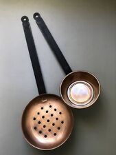Set of 2 Vintage Copper Ladle & Strainer with Wrought Iron Handles Dipper Scoop picture