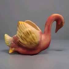 Vintage Mid Century Ceramic Pottery Gold Gilded Pink/Fusia Swan Planter (P) picture