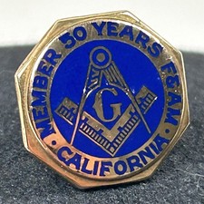Vintage 14K Masonic California Member 50 Years F & AM Stamped KAAG Pin picture