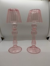 Pair Pink Glass Tea Light Table Lamps 9 Inches Fairy Core picture