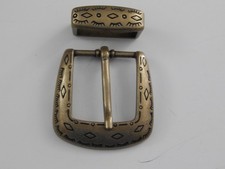 Vintage Ribco USA  Antique Brass Finish End Bar Buckle w/ Loop Fits 1-1/8