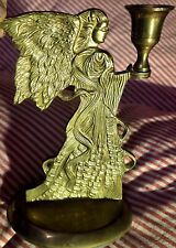 2 Fabulous Vintage Heavy Duty Brass Angel Taper Candle Holders  Candlestick Pair picture