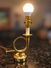 Vintage Brass French Horn Trumpet Lamp Leviton Socket Mid Century Musical Decor picture