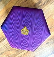 Vintage Purple Moire Hexagon Presentation Box Gold Crown Monogram Script Case picture