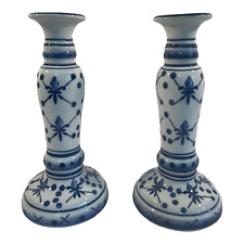 1990s French Style Blue and White Ceramic Candlestick Holders - a Pair picture