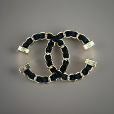 Chanel Flat Button 48mm Single Metal/ Black vegan Leather picture