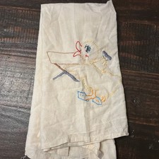 VTG Hand Embroidered Duck Kitchen Towel Farmhouse Spring Linen picture