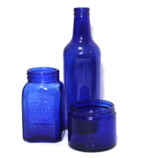 Vintage Cobalt Blue Glass Bottles Jars Vase Mixed Set 3 picture