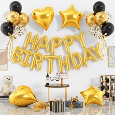 Gold Happy Birthday Banner, 29 PC Black Gold for Graduation Birthday Party picture