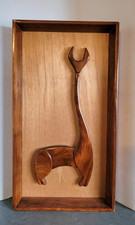 Vintage MCM Danish Modern Carved Rosewood Deer Antelop Walnut Wall Art 24.5