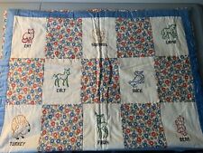 Charming Vintage Handmade Quilt 46” x 33” Embroidered  Animals Owl Turkey Fawn picture