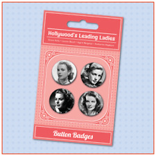 HOLLYWOOD'S LEADING LADIES 4 x Button Badges Pack. Kelly/Bacall/Bergman/Hepburn picture
