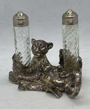 Rare Arthur Court 1998 Brass Leopard Glass Salt Pepper Shaker Set Art Decor 10 picture