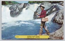 Greetings from Amarillo Texas TX Fisherman Trout Fishing Stream River Postcard picture
