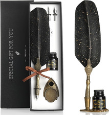 Vintage Black Feather Pen and Ink Set, Classic Series Goose Quill picture