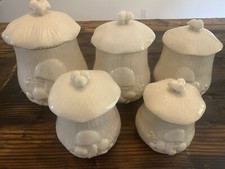 Vintage Arnel's Rare Cream with brown specks Mushroom Canister Set of 5-1970's picture