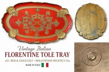 Vintage Italian Florentine Tole Tray Red Gold Gilt Hollywood Regency Made Italy picture