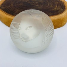 Jungle Cat Jaguar Frosted Glass Paperweight Special Gifts by Crowning Touch Vtg picture