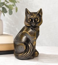 Antique 1929 CMW Art Deco Cubist Cat Metal Bookend Sculpture 7” Bronze Tone picture