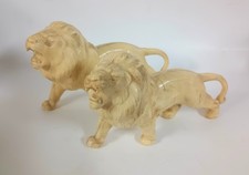 Vintage Lion and Tiger White Sculpture Figurines 2 x Set - Made In Japan Resin picture