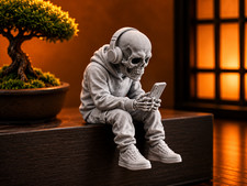 Skeleton Doom Scroller Figurine Edge Sitting Skull Phone Desk Decor 3D Printed picture
