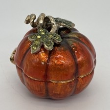 Vtg Monet Enameled Pumpkin Trinket Box Rhinestones Hinged Magnetic Closure picture