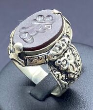 Rare Old Beautiful Central Asian Solid Sliver Ring With King Face Intaglio picture
