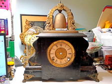 Victorian Era Gilbert CURFEW Ornate Mantle Clock Case Only Gold Gilt Restoration picture