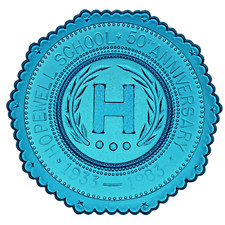 Hopewell OH School 1933 1983 Ohio VTG  Decagon Shape Blue Wetzel Glass Cup Plate picture